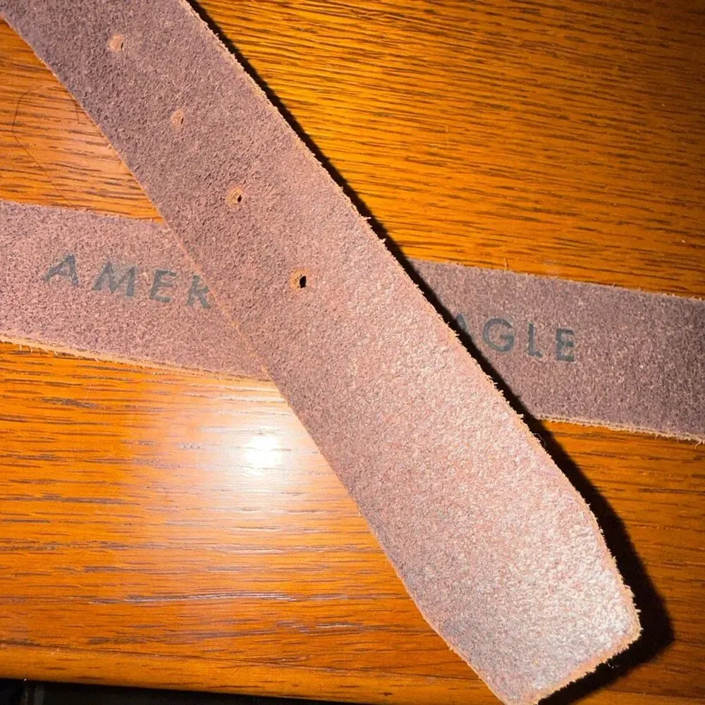 American‎ Eagle Brown Leather Belt Solid Brass Buckle Distressed 35”